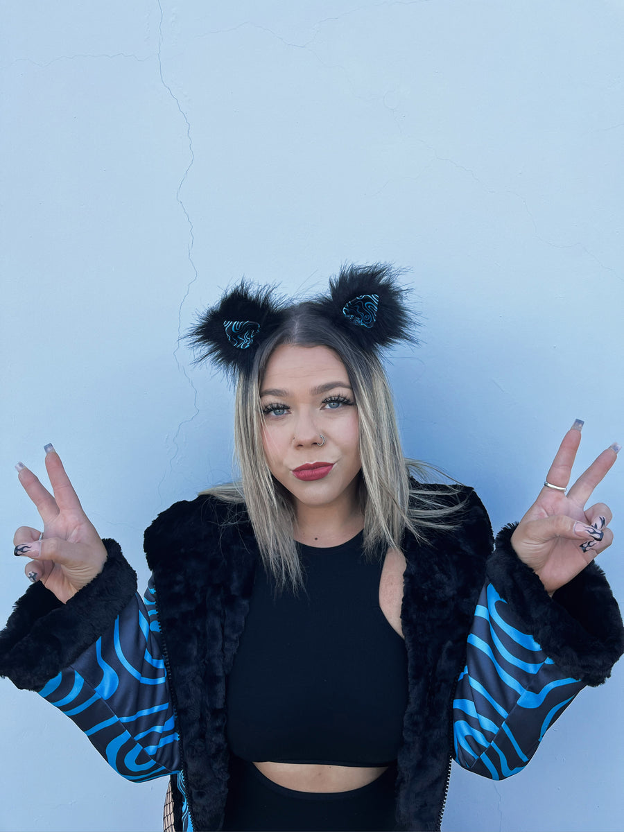 Black Glow Shroom Reversible Faux Fur Jacket