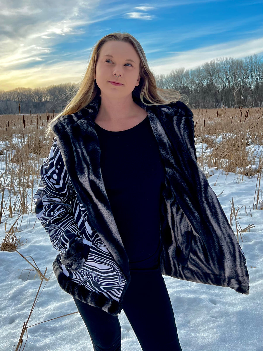Monochrome Mix Reversible Faux Fur Jacket