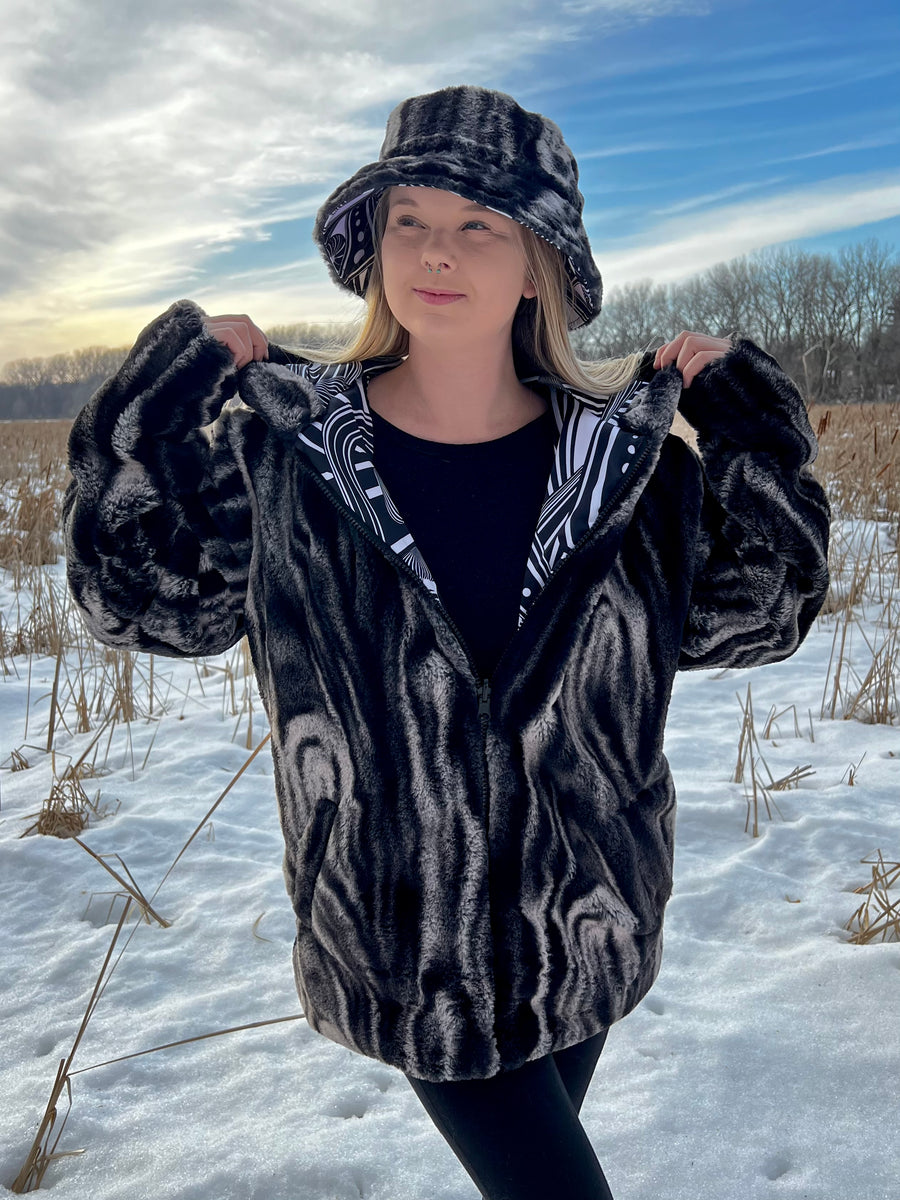 Monochrome Mix Reversible Faux Fur Jacket